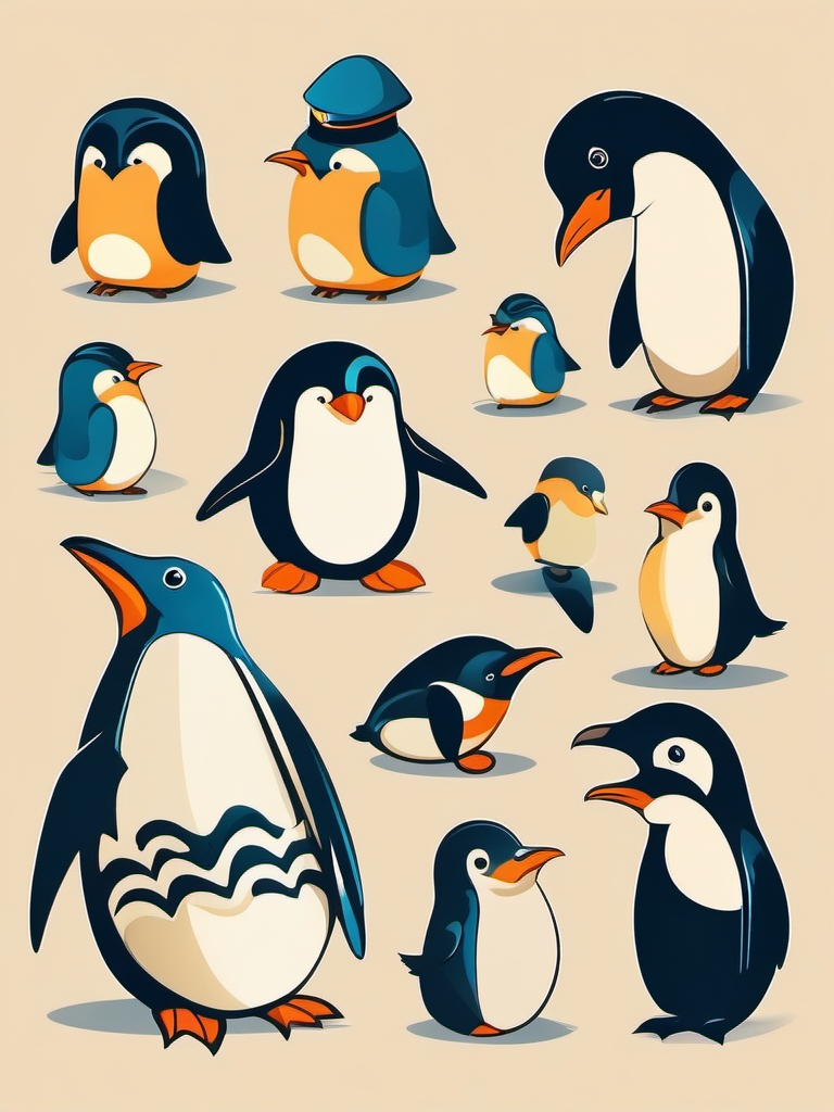 Easy penguin - Explore simple and endearing illustrations capturing the essence of easygoing penguins.  color vector clipart