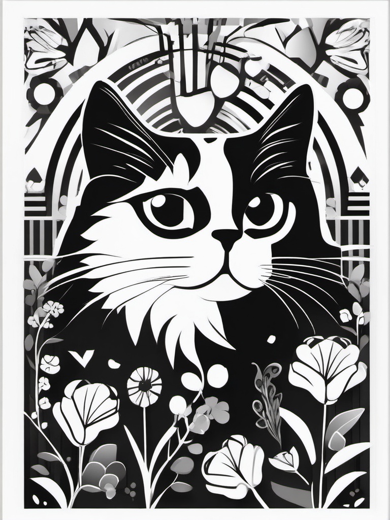 Clipart Black and White Cat,Designing a monochrome cat-themed poster with clipart black and white cat  simple, 2d flat