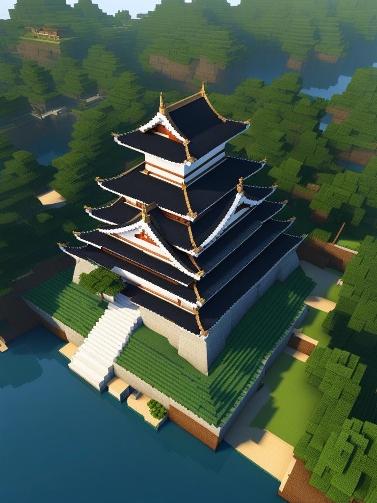 japanese castle on a serene island - minecraft house design ideas 