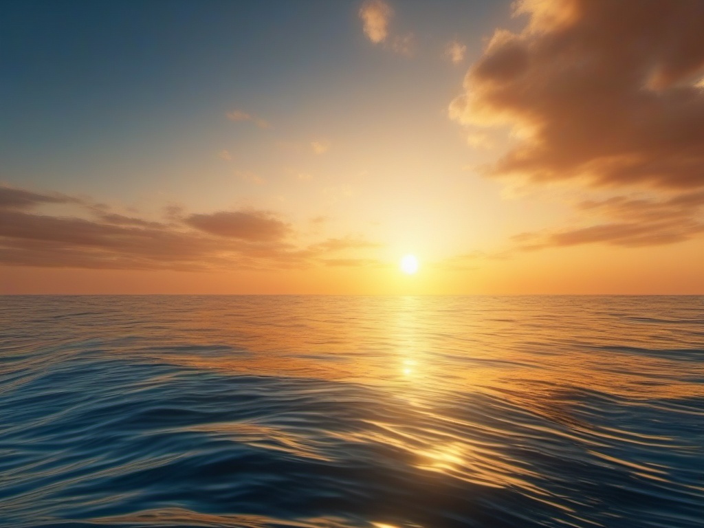 Ocean horizon at golden hour close shot perspective view, photo realistic background, hyper detail, high resolution