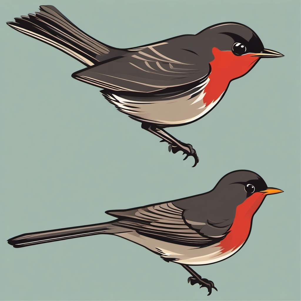 Robin clipart - Small bird with a distinctive red breast taking flight, ,color clipart vector style