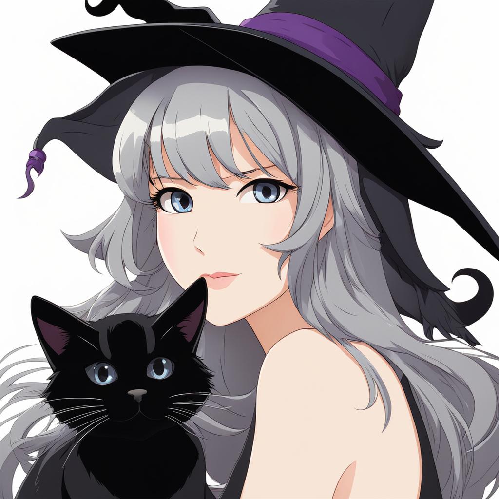 black cat's witch hat - create an anime character with a mischievous black cat perched on their witch's hat. 