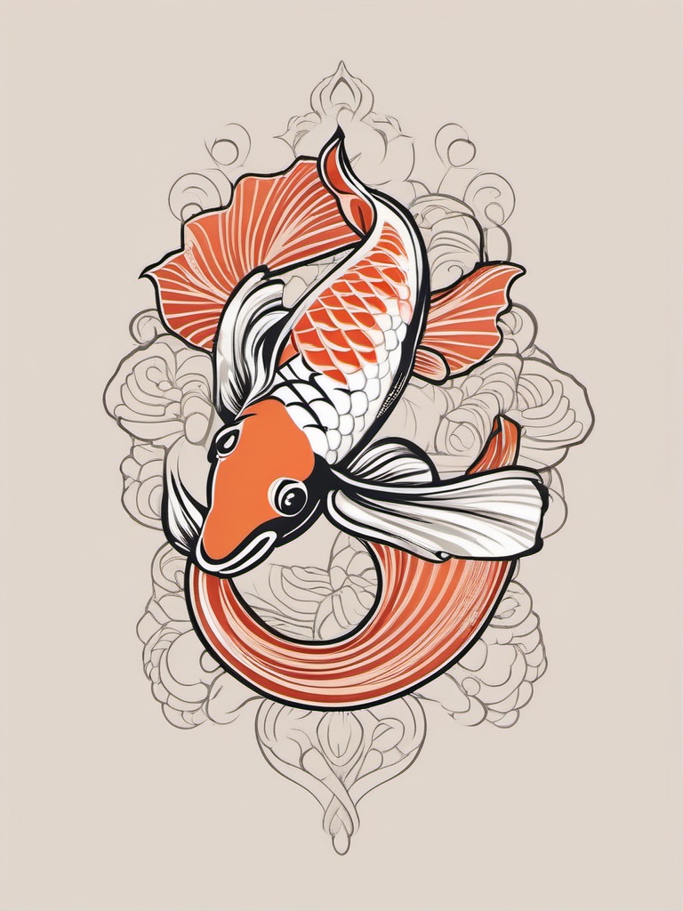 Feminine Small Koi Fish Tattoo-Elegant and delicate tattoo featuring a small Koi fish, symbolizing perseverance and strength.  simple color vector tattoo