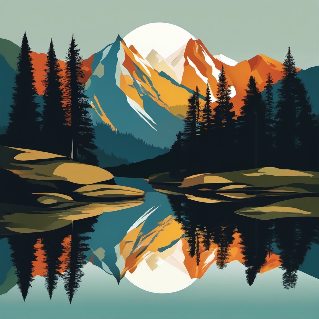 Hiker's Mountain Reflection clipart - A reflective moment in the mountains, ,vector color clipart,minimal