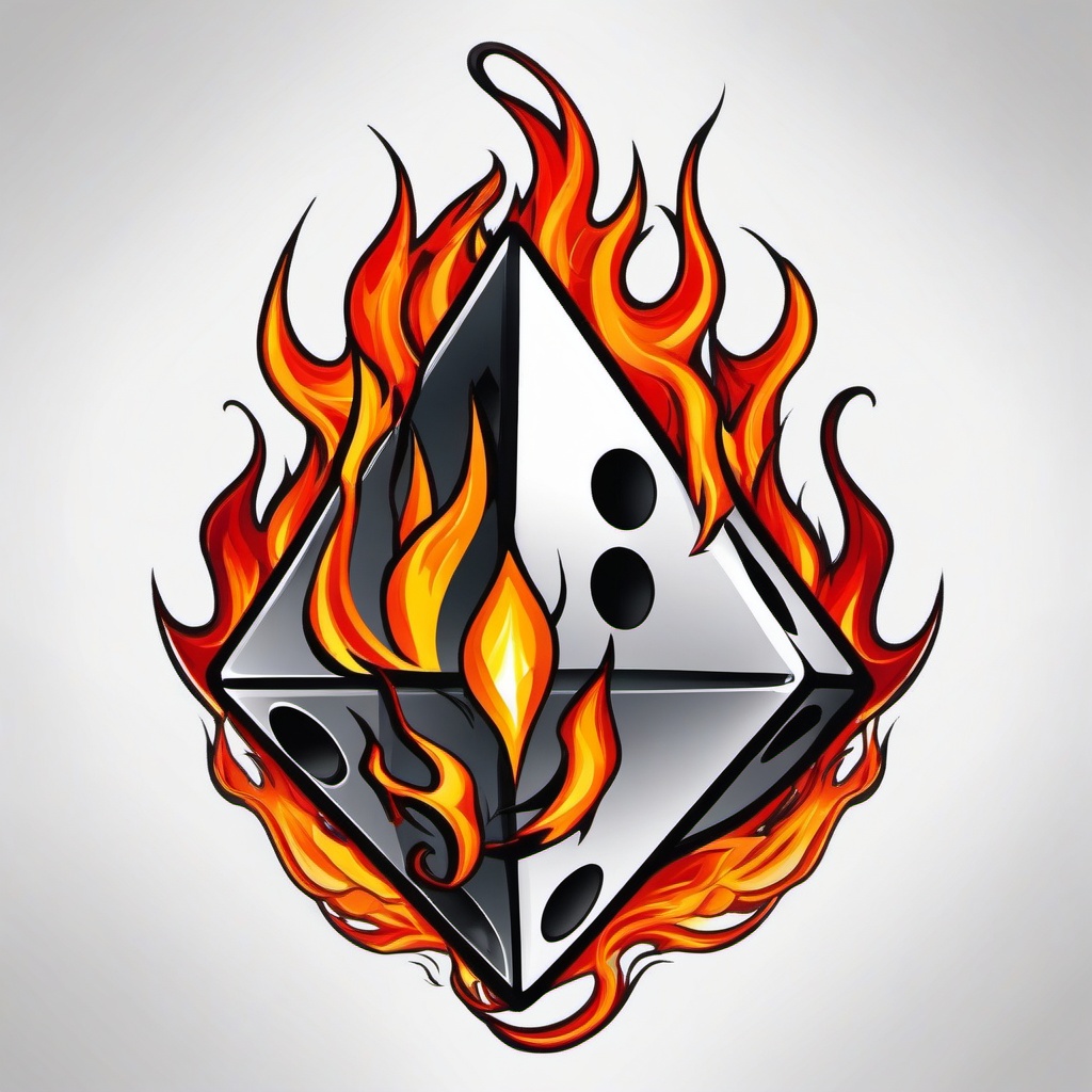 dice flames tattoo  simple color tattoo,white background