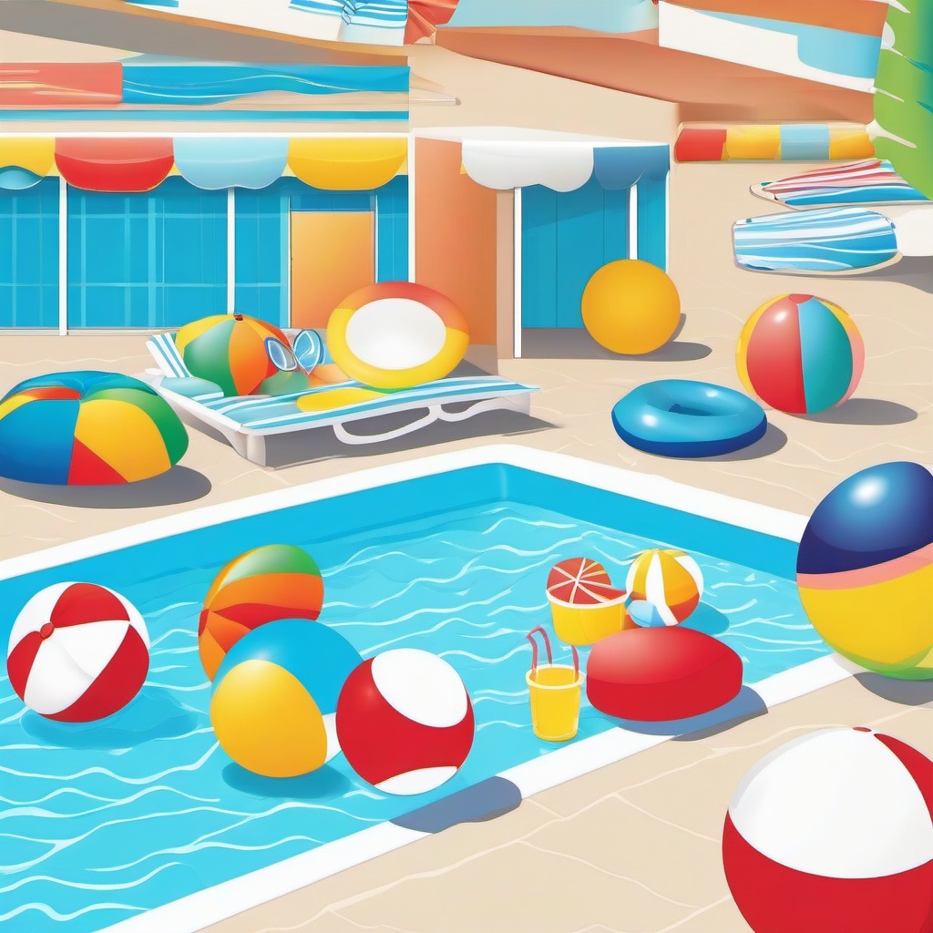 Swimming pool with floaties and beach balls  simple coloring pages