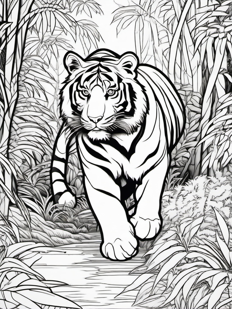 Tiger Coloring Pages - Tiger prowling through the dense jungle  simple coloring pages