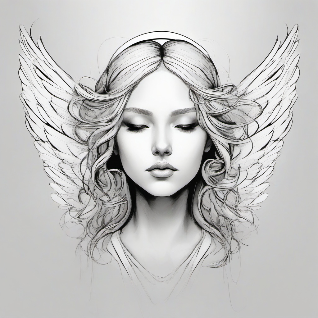 drawing of an angel with a halo  minimal rough sketch scribbles,doodles,black and white