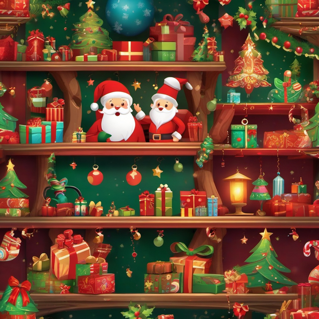 Cute Christmas Wallpaper - Santa's Workshop and Elves wallpaper splash art, vibrant colors, intricate patterns