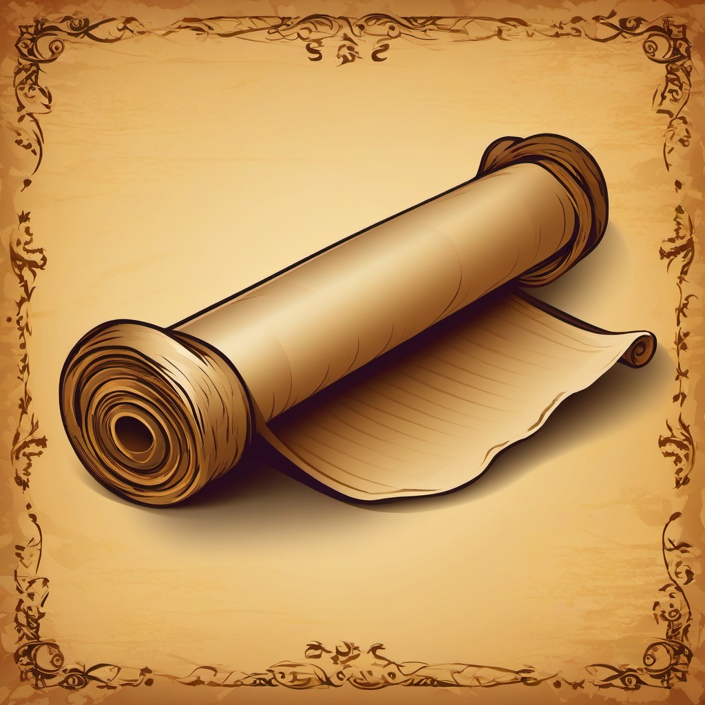 Scroll Clipart - An ancient parchment scroll, its edges frayed from centuries of knowledge and history.  color clipart, minimalist, vector art, 