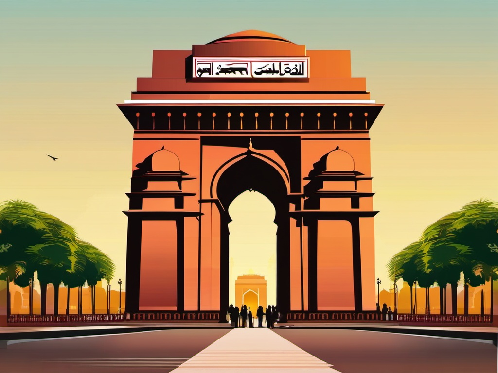 New Delhi clipart - India Gate and Jama Masjid in India,  color clipart, vector art