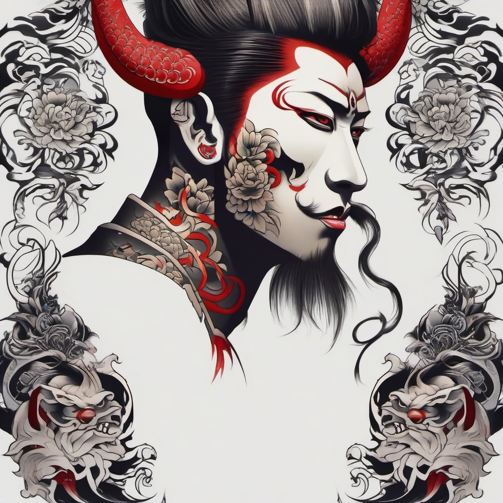 Yakuza Tattoo Demon - Blends traditional Yakuza aesthetics with demon motifs in tattoo art.  simple color tattoo,white background,minimal