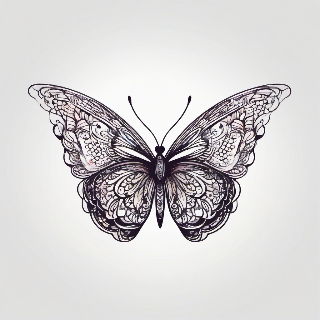 butterfly doodle tattoo  simple color tattoo, minimal, white background