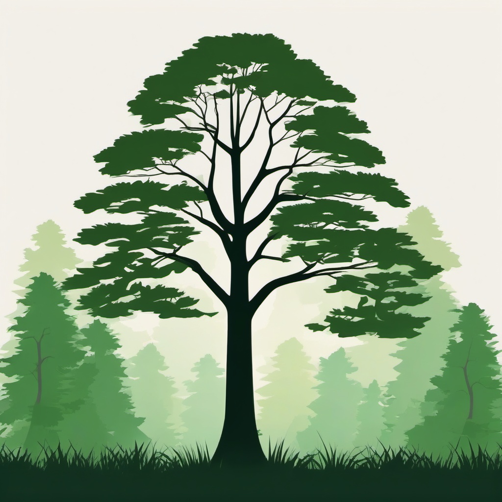 Tree Clipart - A tall tree in the forest.  color clipart, minimalist, vector art, 