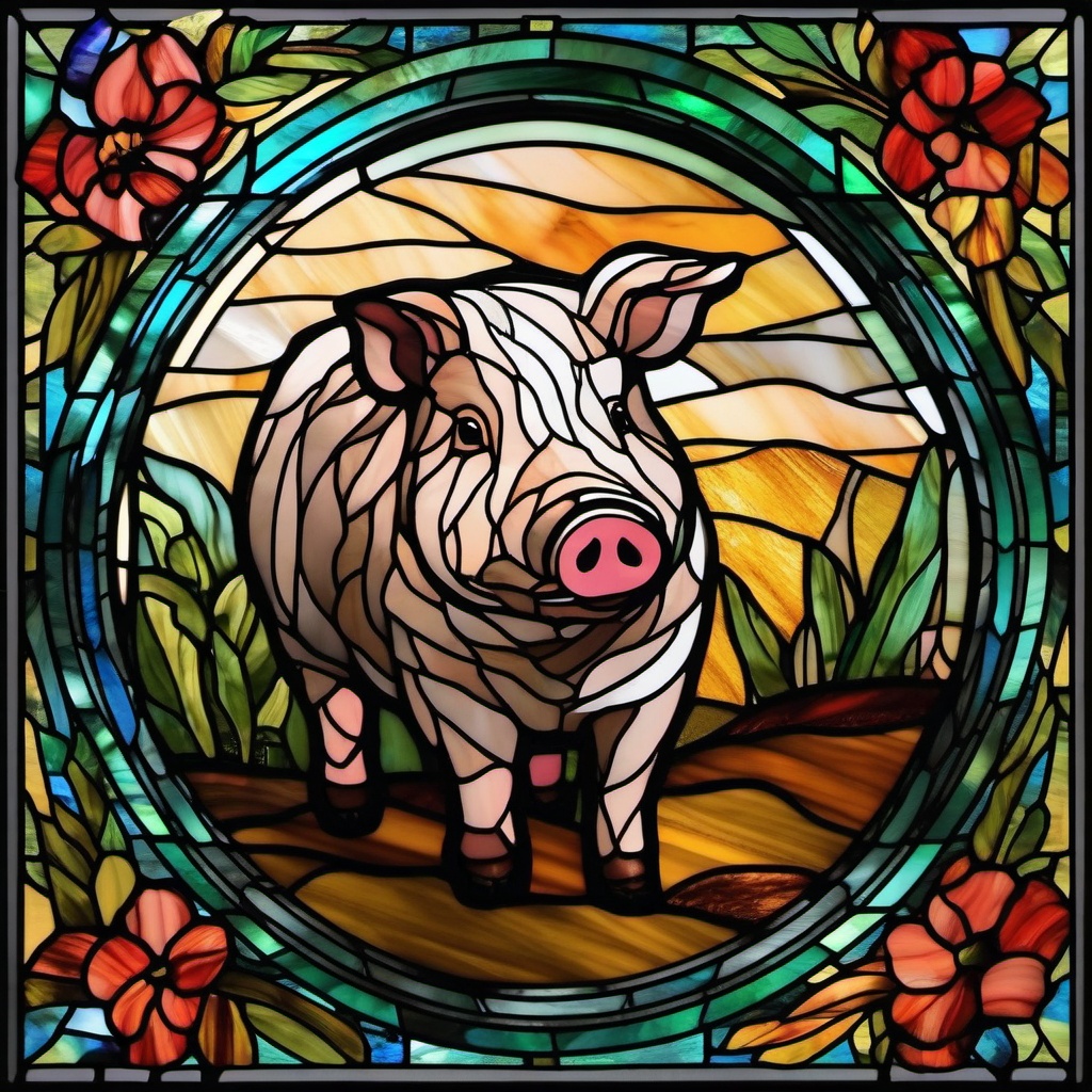 stained glass kune kune pig