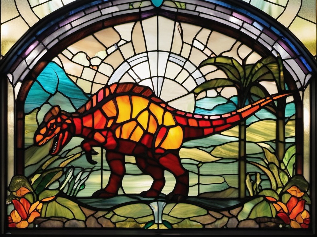 Stained Glass Dinosaur - Take a trip back in time with stained glass dinosaur designs, featuring these prehistoric creatures in vibrant and imaginative compositions.  