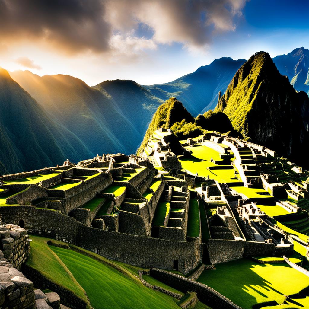 machu picchu ruins - capture the ancient ruins of machu picchu nestled in the andes mountains. 