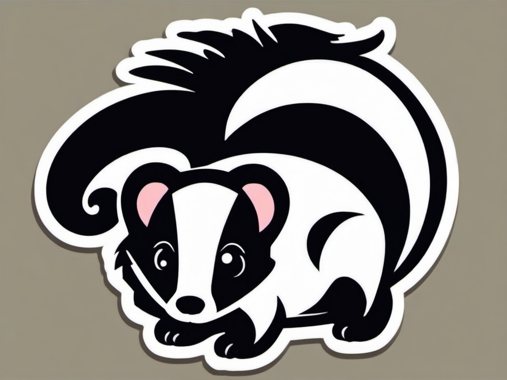 Skunk Sticker - A cute skunk with distinctive black and white markings. ,vector color sticker art,minimal