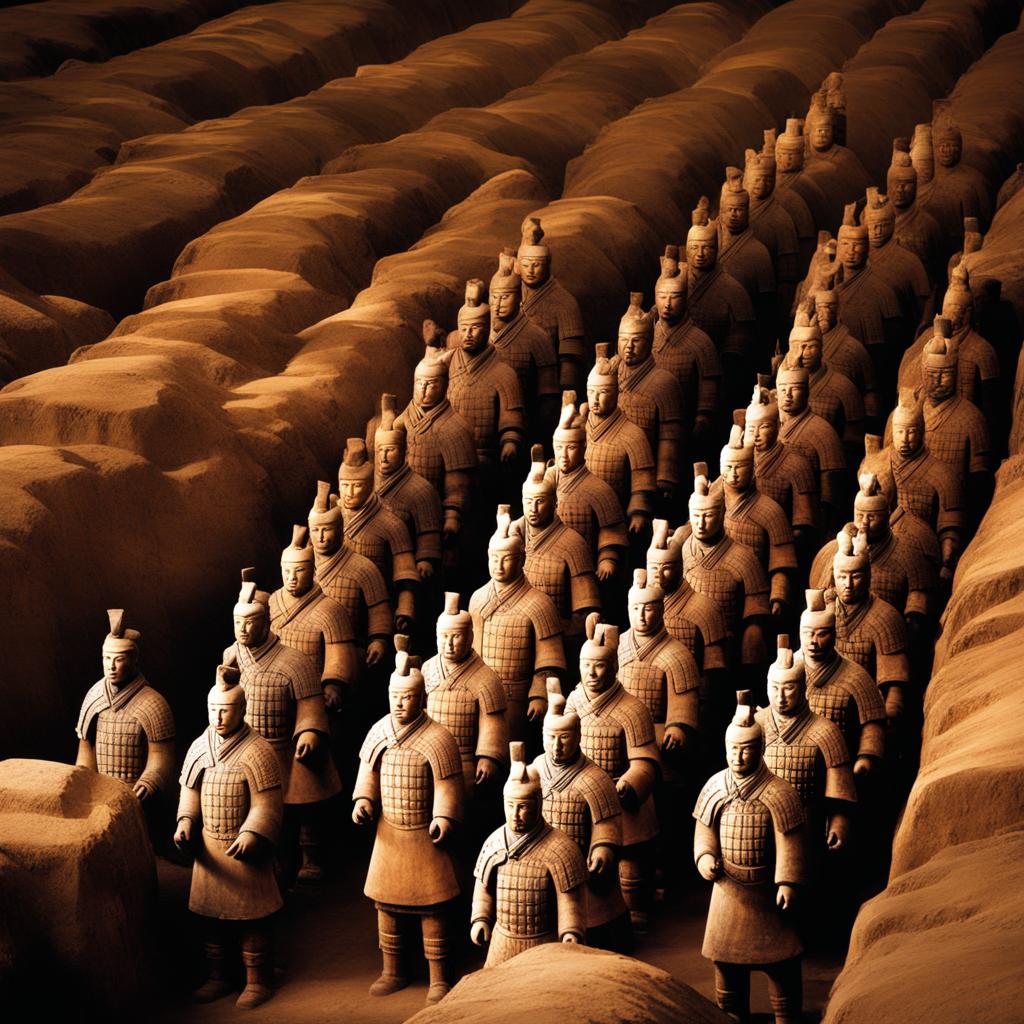 terracotta army in qin glory - depict the ancient terracotta army of qin shi huang, guarding his tomb for eternity. 