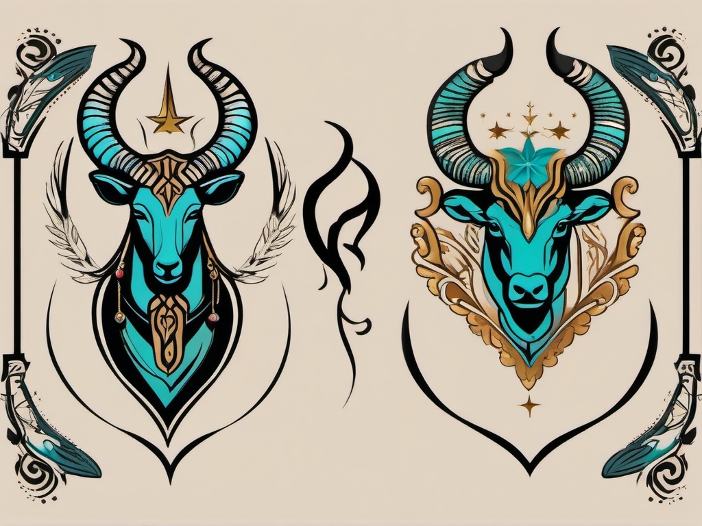 capricorn and taurus tattoo combined  simple vector color tattoo