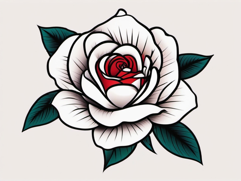 Japanese Tattoo Rose - Traditional Japanese rose tattoo.  simple color tattoo,white background,minimal