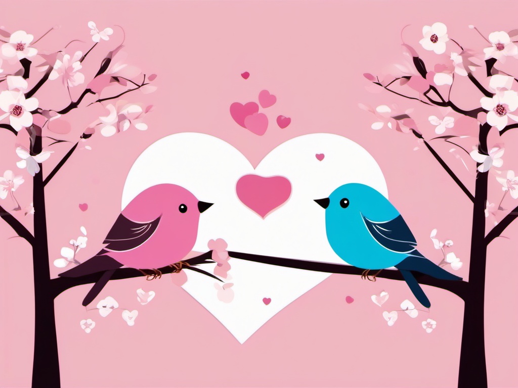 Springtime Love clipart - Two birds in a romantic scene, ,vector color clipart,minimal