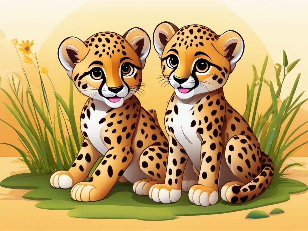 Cheetah Cubs Cartoon - Cartoon of cheetah cubs playing  