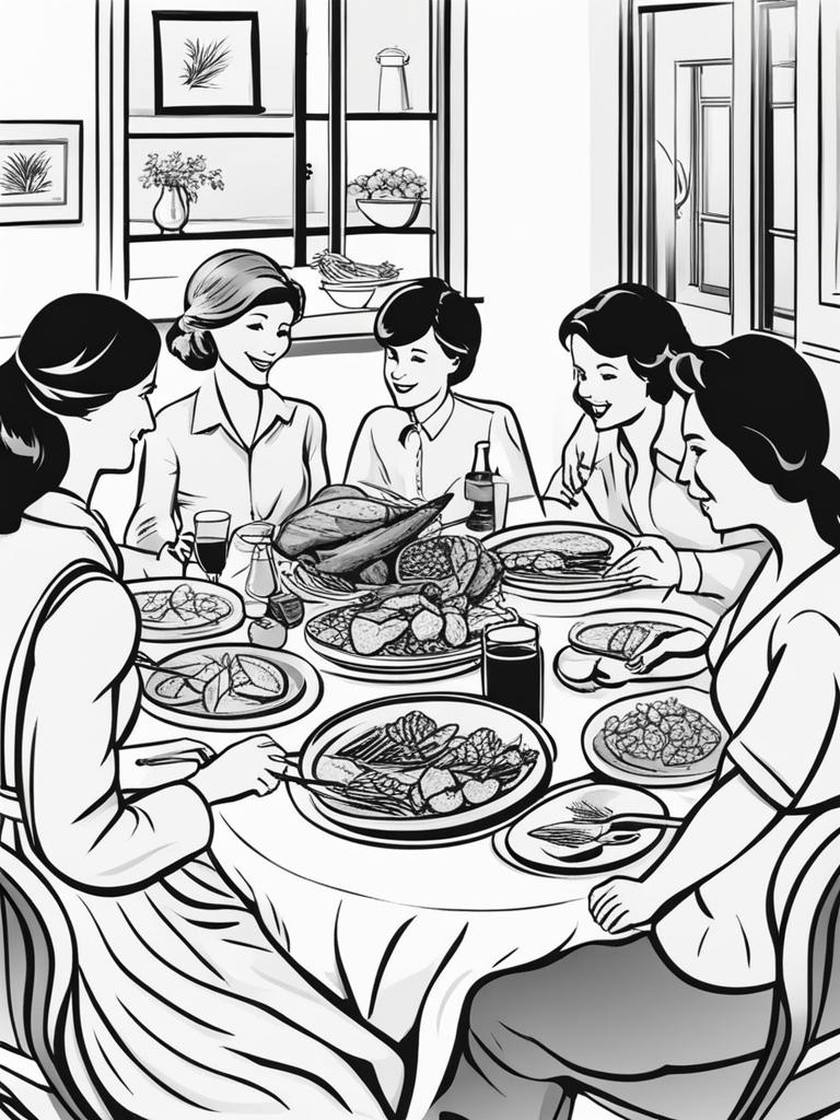 family clipart,gathering around a hearty dinner table 