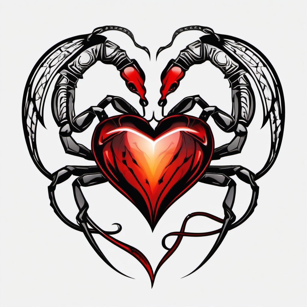 Scorpion Heart Tattoo - Symbolize love and passion with a unique and creative scorpion tattoo shaped into a heart.  simple vector color tattoo,minimal,white background