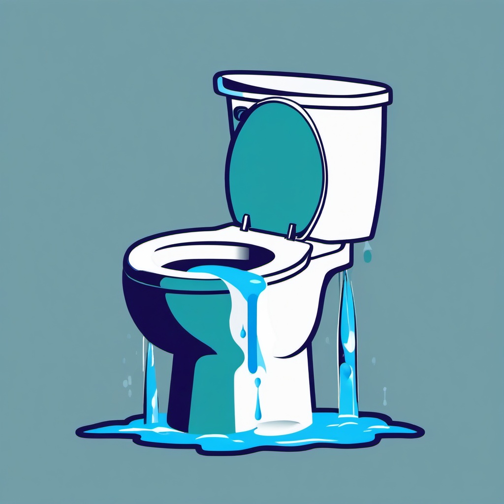 Toilet clipart - broken toilet with water spilling out  color,minimalist,vector clipart