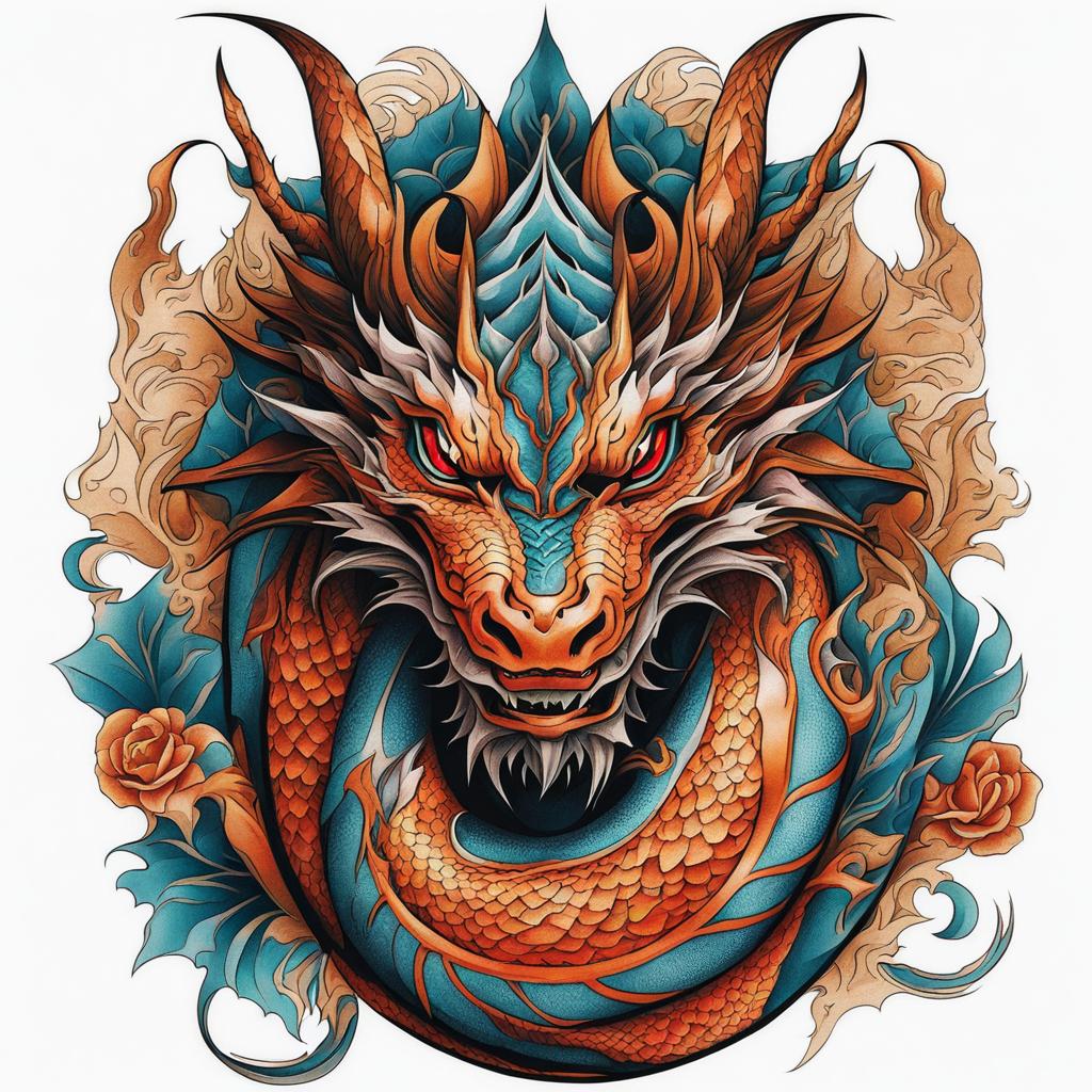 Tattoo hand dragon, Tattoos featuring dragon imagery on the hands.  color, tattoo style pattern, clean white background