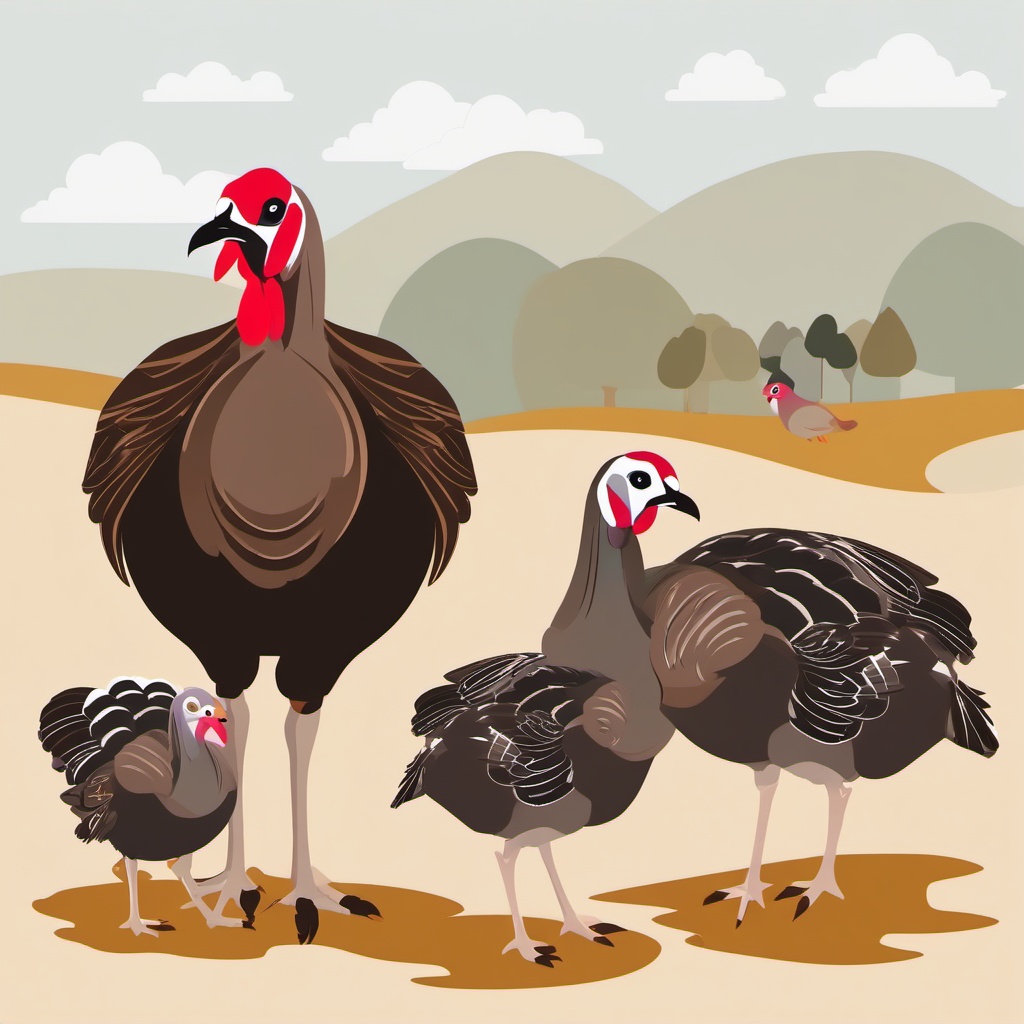 Turkey and Poults clipart - Turkey with her baby poults, ,vector color clipart,minimal