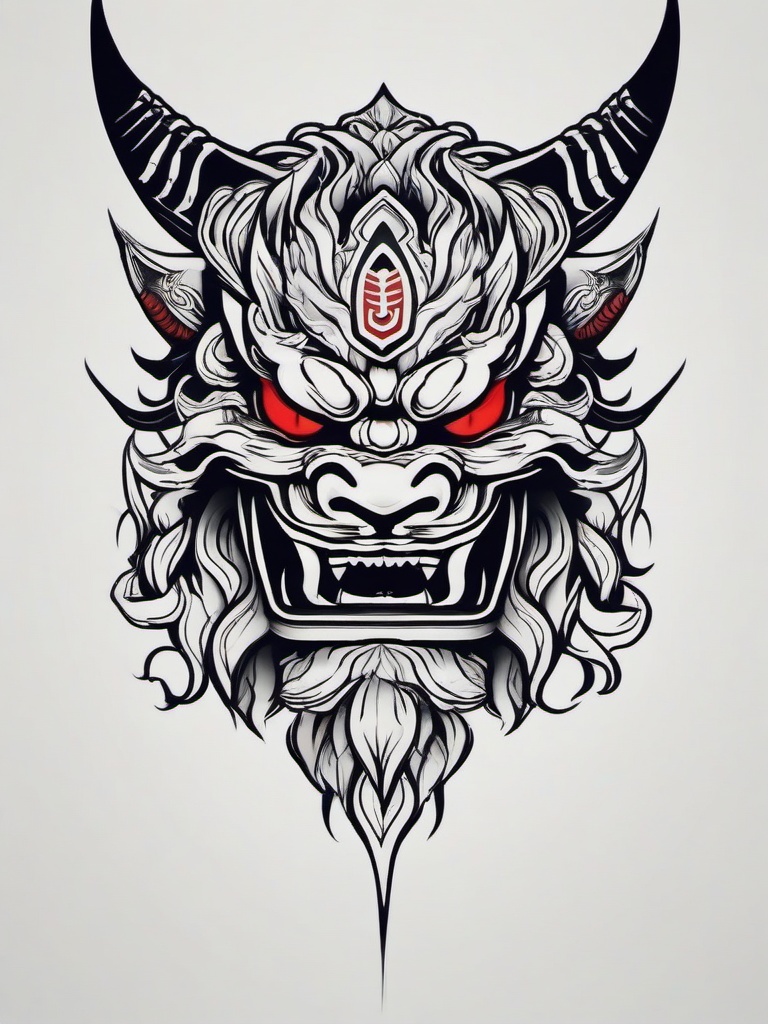 Oni Tattoo - A tattoo featuring the powerful and fearsome Oni, a creature from Japanese folklore.  simple color tattoo,white background,minimal