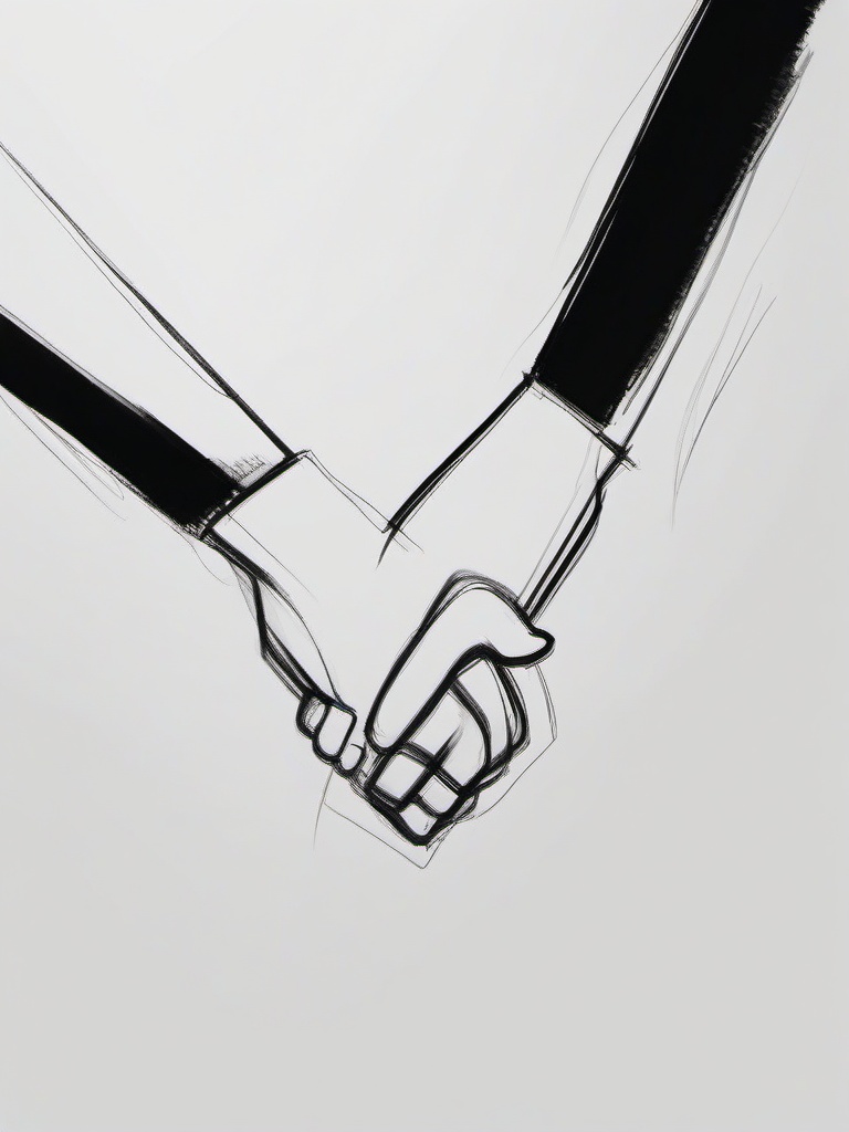 drawing of friends holding hands  minimal rough sketch scribbles,doodles,black and white