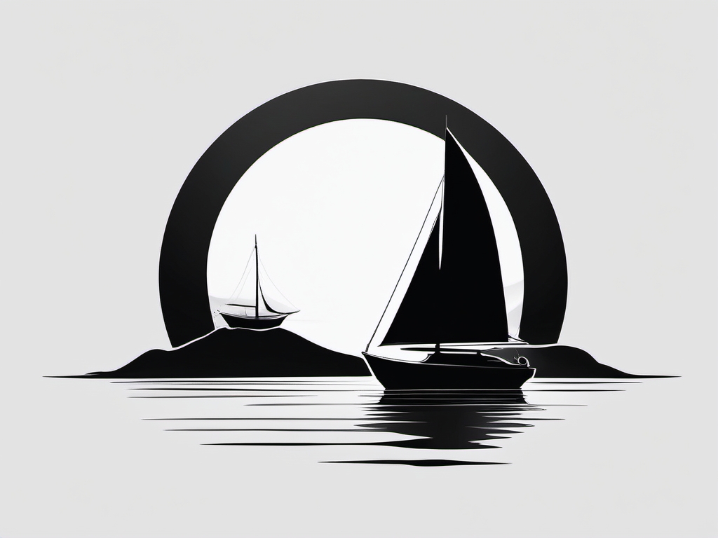 Abstract boat silhouette ink. Minimalist maritime art.  minimalist black white tattoo style