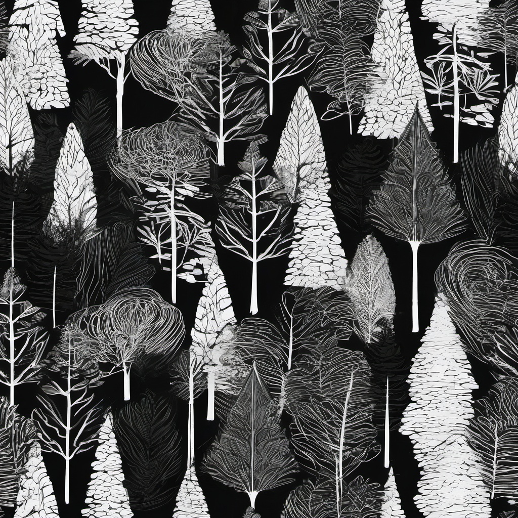 drawing of evergreen forest  minimal rough scribbles,doodles,black and white