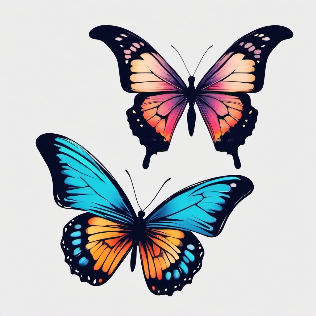 butterfly couple tattoo  simple color tattoo, minimal, white background