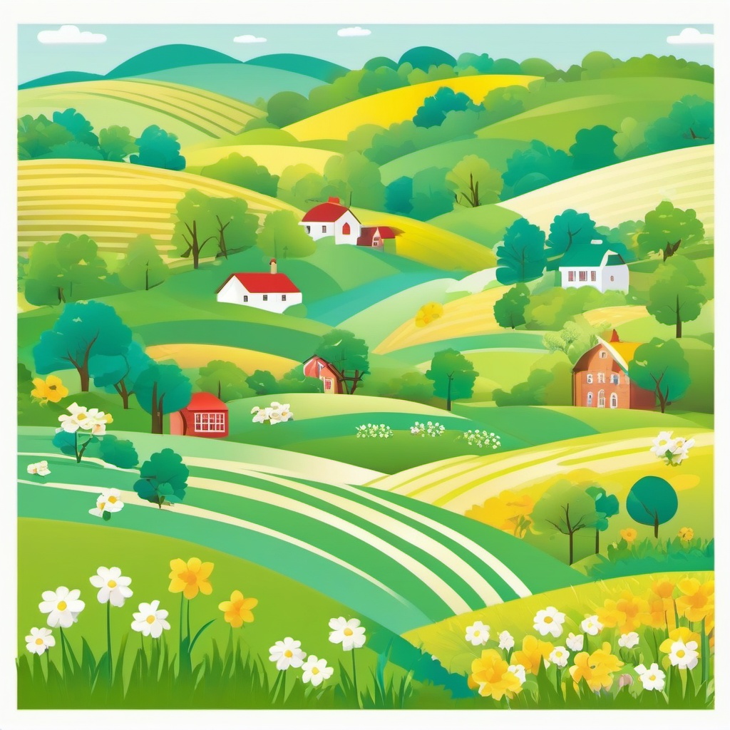 Springtime in the Country clipart - Idyllic country spring scene, ,vector color clipart,minimal