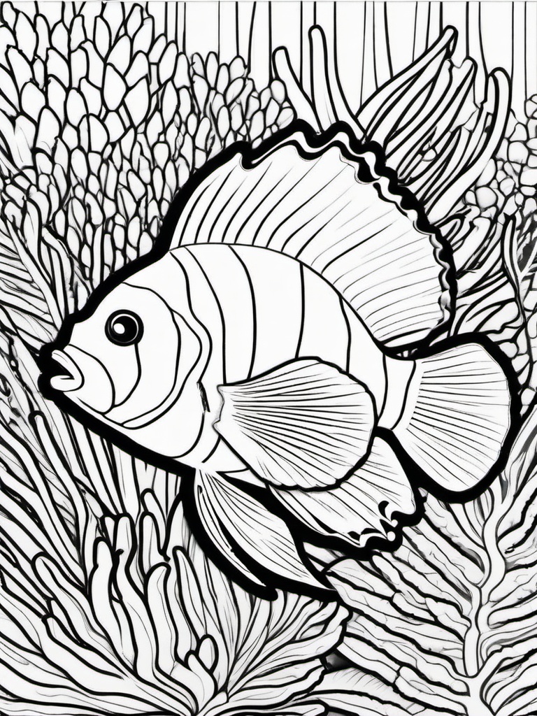 Clownfish Coloring Pages - Bright Colored Reef Dwelling Fish  black outline printable sheet, coloring page