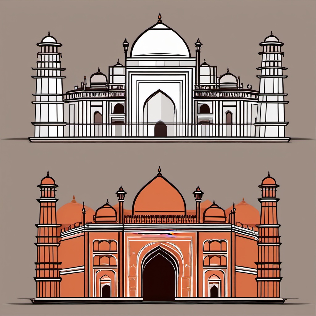 New Delhi clipart - India Gate and Jama Masjid in India, ,color clipart vector style