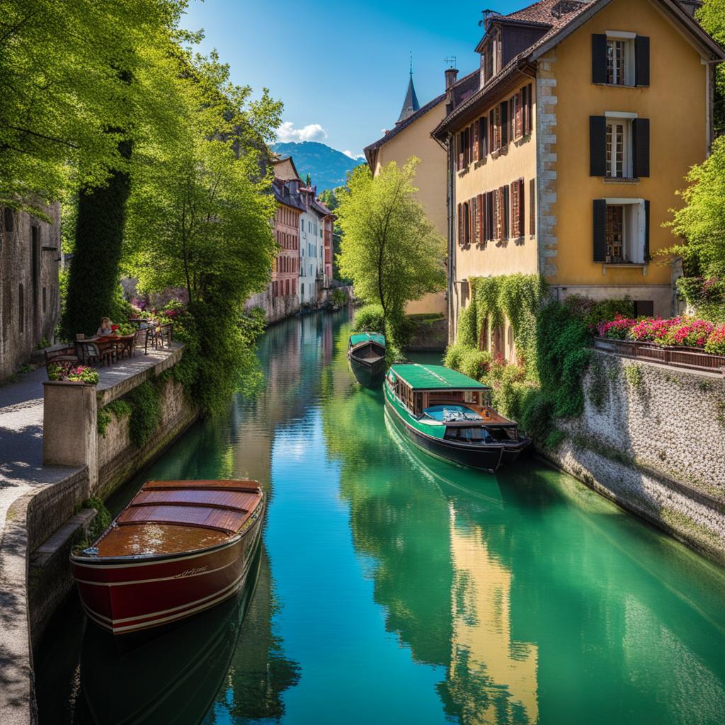 hidden waterways of annecy - illustrate the hidden waterways of annecy, often referred to as the 'venice of the alps,' with its canals and picturesque old town. 