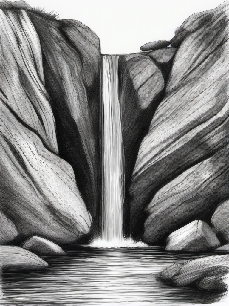 drawing of water cascading over rocks  minimal rough sketch scribbles,doodles,black and white