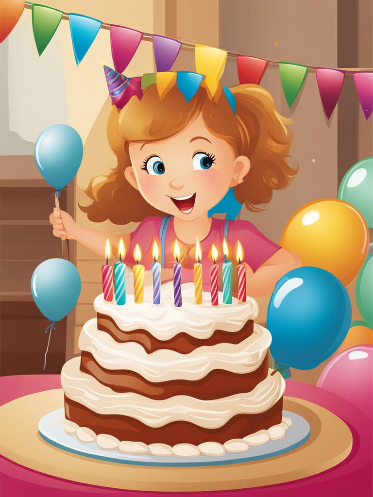 birthday clipart,blowing out candles on a giant cake 