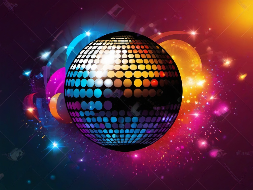 Disco Ball clipart - music notes around disco ball  vector clipart