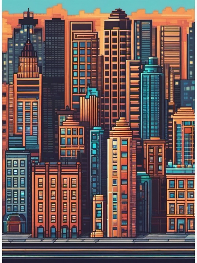 Pixel art cityscape sticker- Retro and pixelated, , sticker vector art, minimalist design