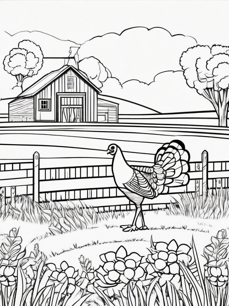 Turkey on a Farm Coloring Pages - Fun Day with Turkey on the Farm  minimal black outline printable sheet, coloring page