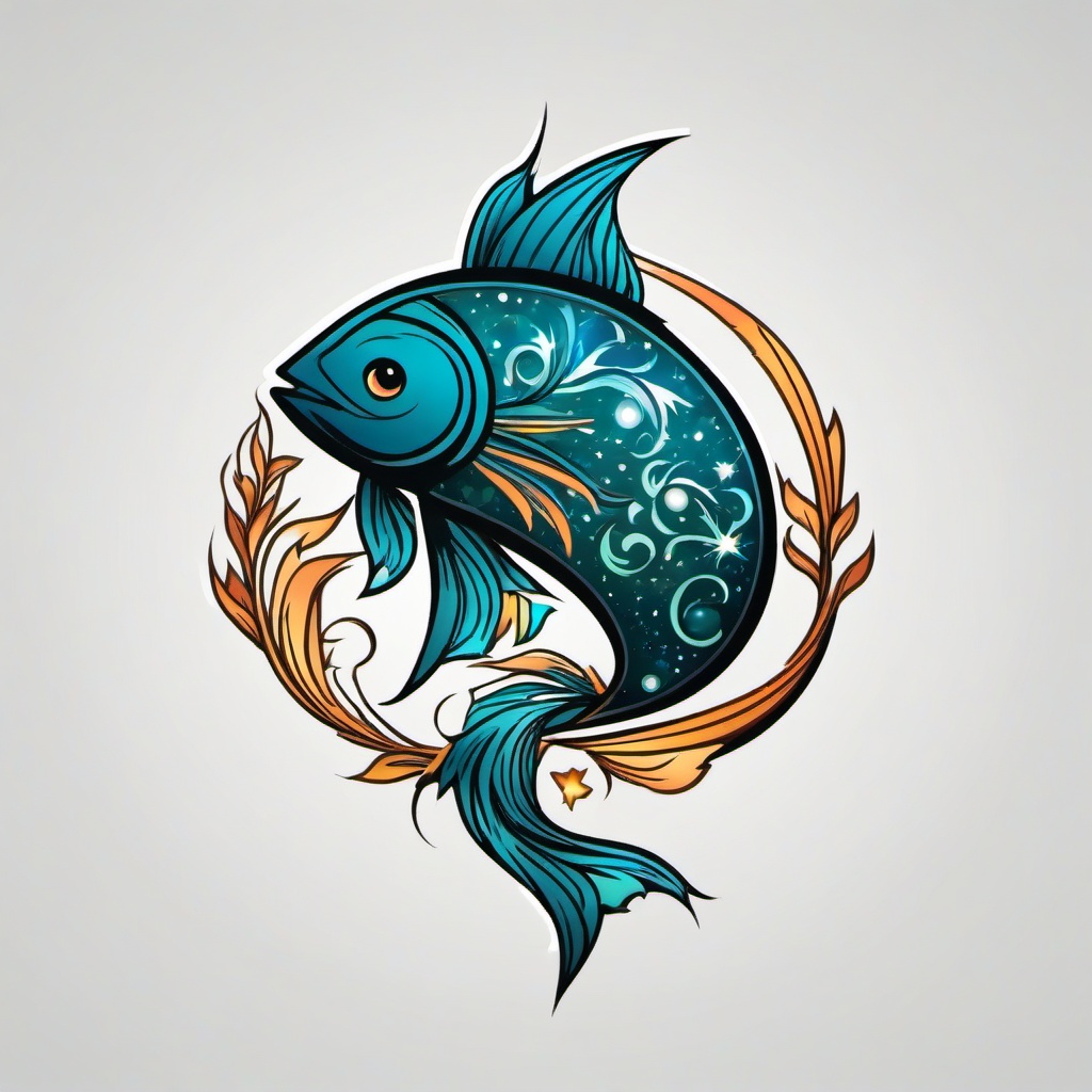 pisces star sign tattoo  simple vector color tattoo