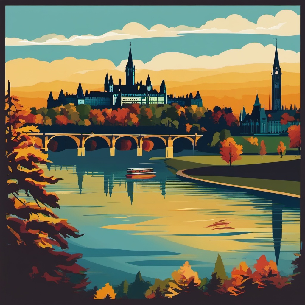 Ottawa clipart - Parliament Hill and Ottawa River, ,color clipart vector style