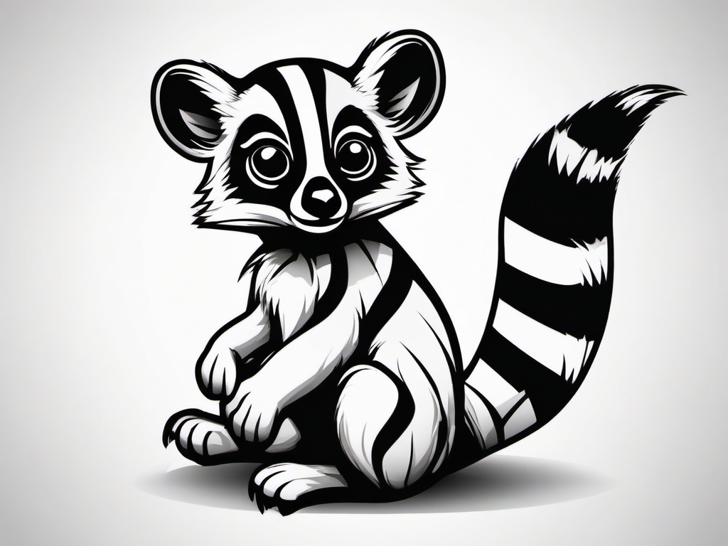 Lemur Tattoo - Playful lemur with its distinctive striped tail  few color tattoo design, simple line art, design clean white background