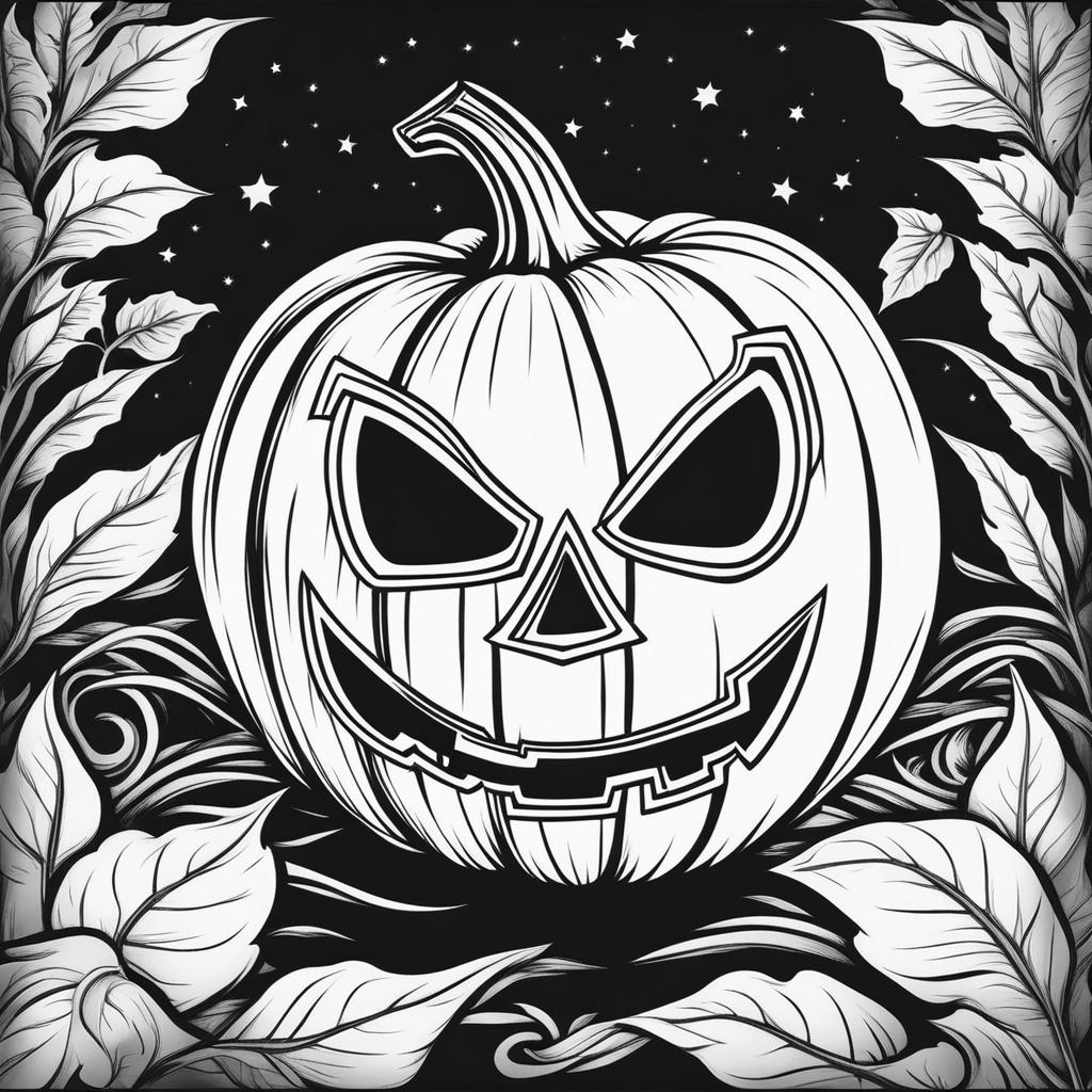 pumpkin coloring pages - a carved pumpkin with a spooky face glows at night. 